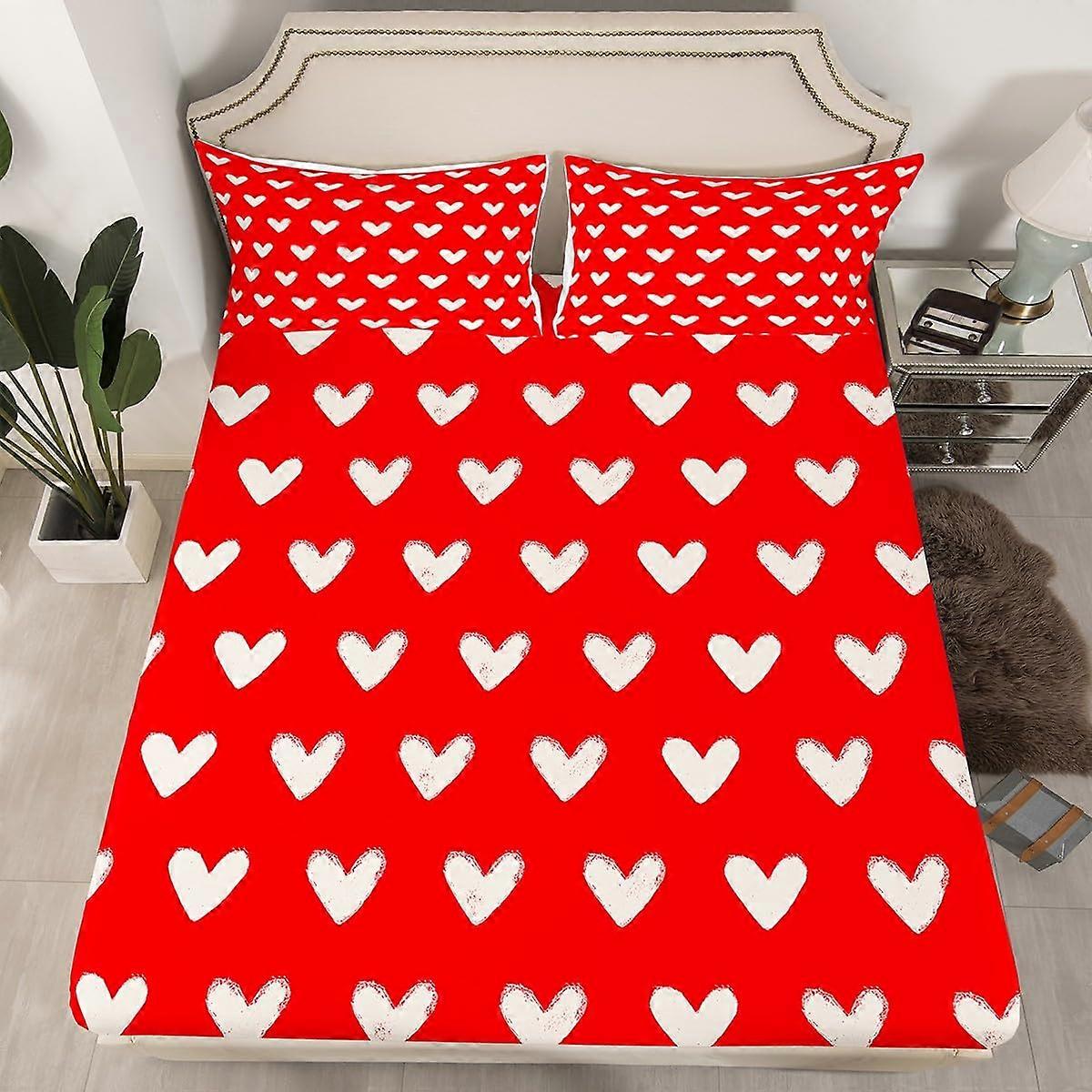 Queen Bedding Set with MultiColor Heart Pattern, Queen Size Fitted Sheets for Valentine's Day