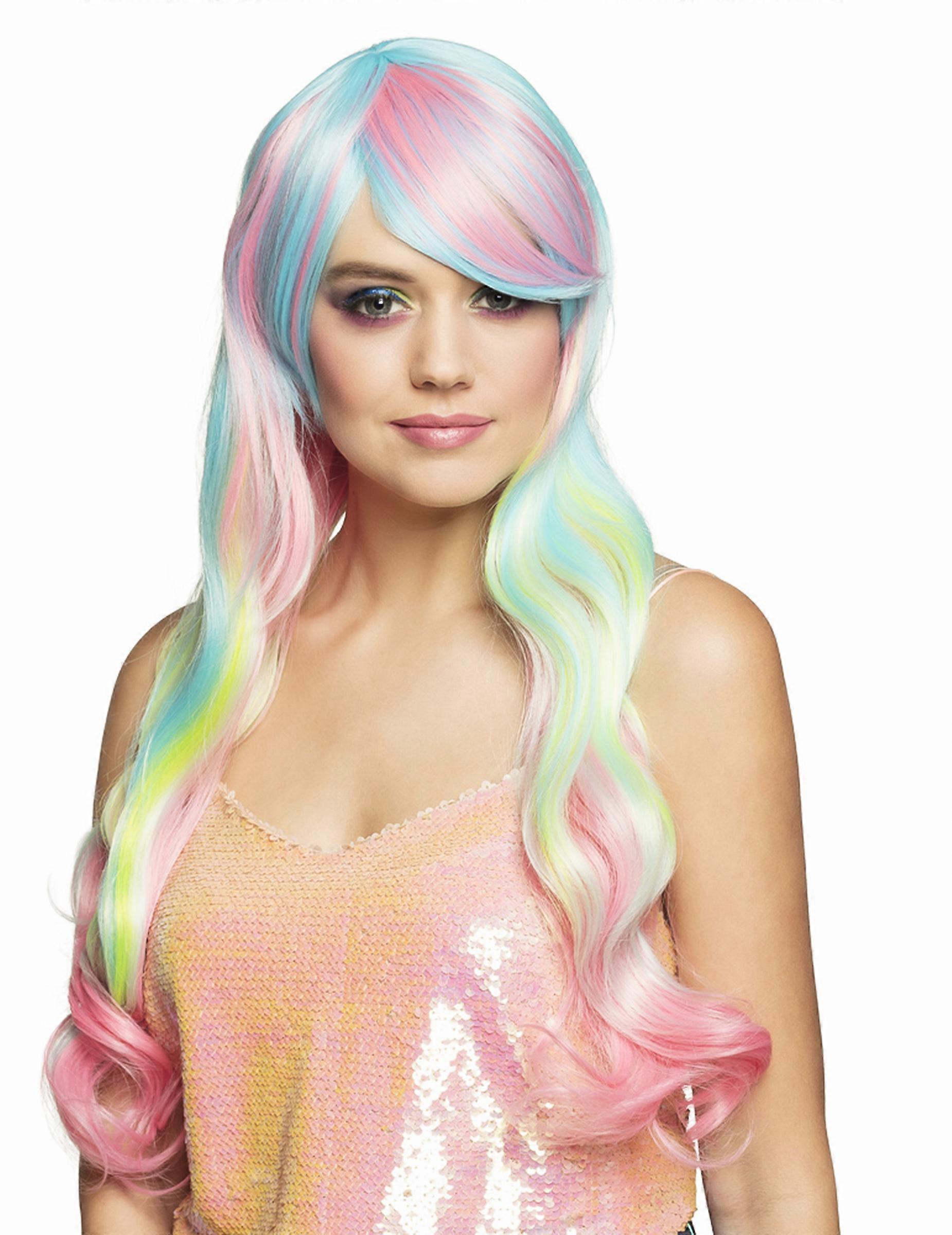 Women's Long Pastel Rainbow Wig