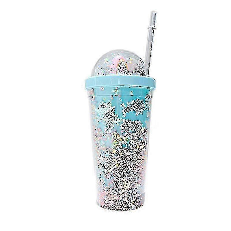 Double Layers Rainbow Plastic Water Bottle With Straw Creative 550ml Mug