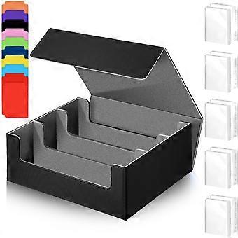 Trading Card Storage Box 1800+ Capacity with 1500 Sleeves, Deck Case for MTG and Sports Cards, Black Gray