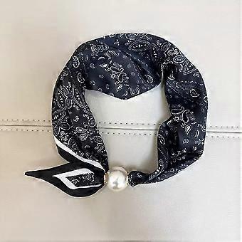 Chic Lazy Scarf Polyester Convenient Magnetic Buckle Scarf Printed Design Long Narrow Pearl Decoration Scarf Spring Summer