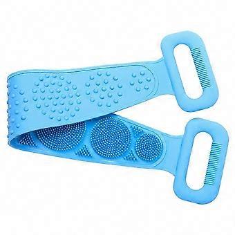 Effortless Long-Reach Back Washing Silicone Back Scrubber with Handles, Soft Bristles Exfoliating Strap for Shower, Blue