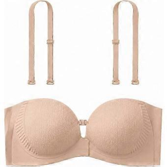 Front Closure Push Up Strapless Bra for Women, Wireless Padded Jelly Bra with Detachable Shoulder Straps yfsy