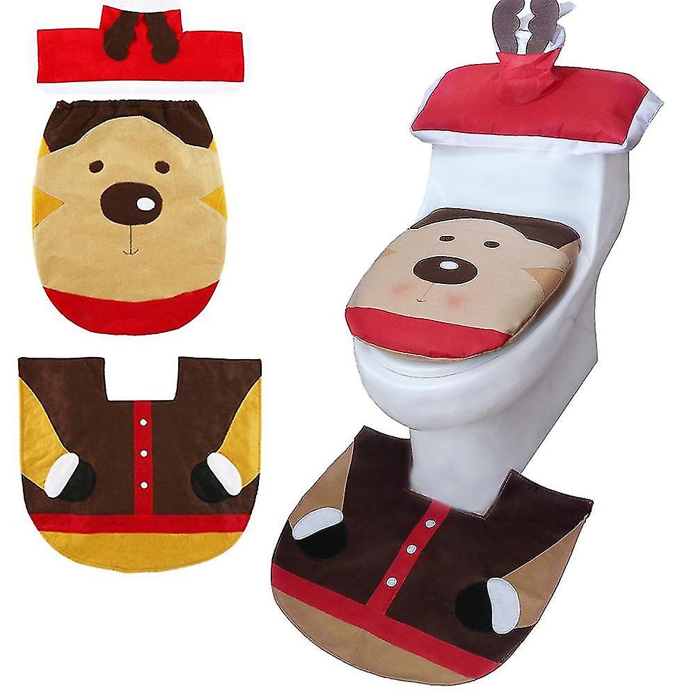 Set Of 3 Christmas Bathroom Set Santa Claus Toilet Seat Cover And Rug Set Tank Cover Christmas Decoration