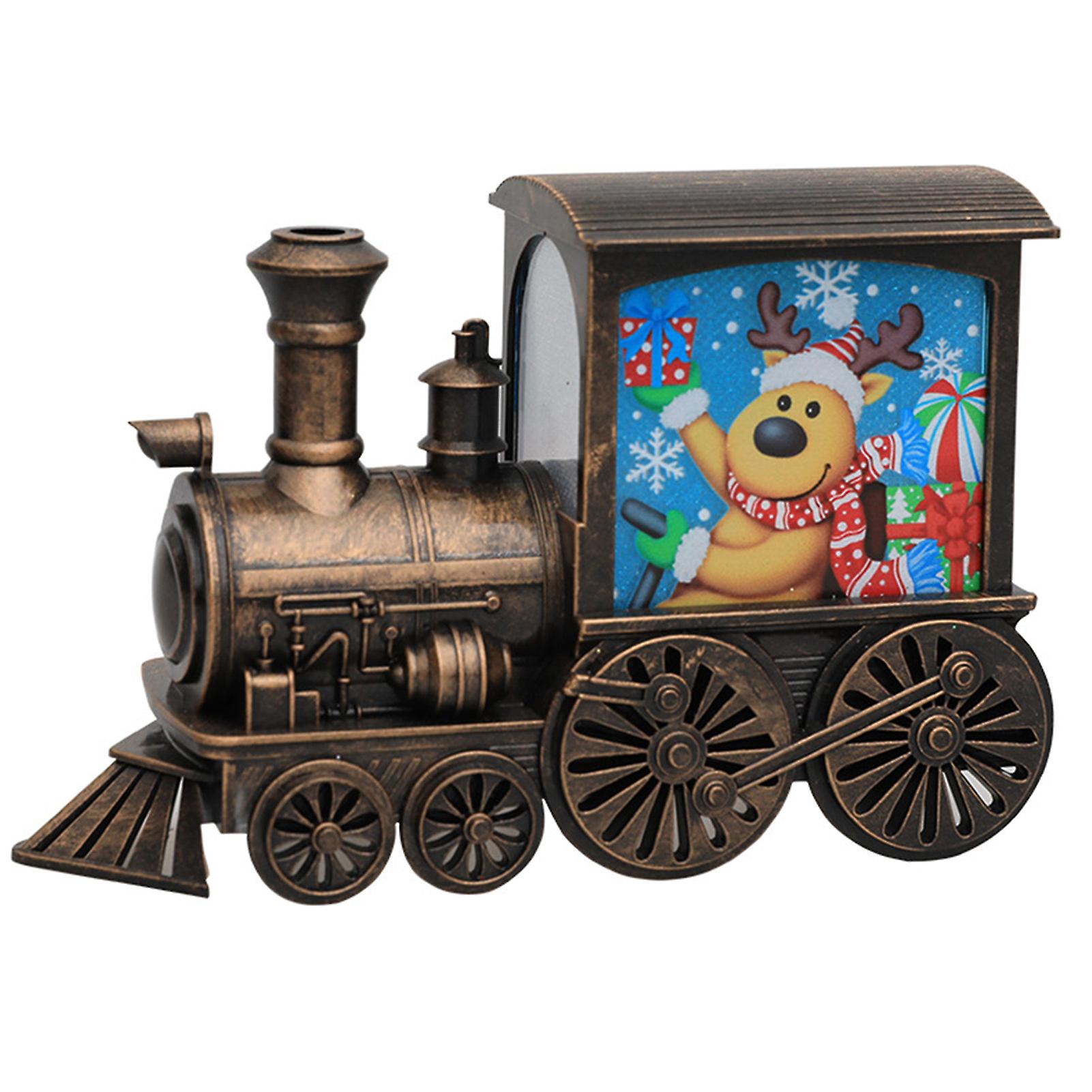 Christmas Snow Globe Bronze Lantern Old Man Elk Projection Lights And Sparkling Train Lantern