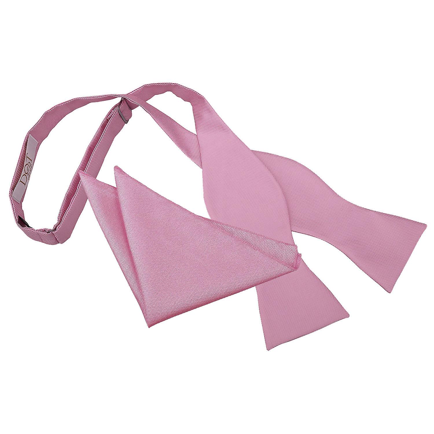 Light Pink Solid Check Self-Tie Bow Tie and Pocket Square Set