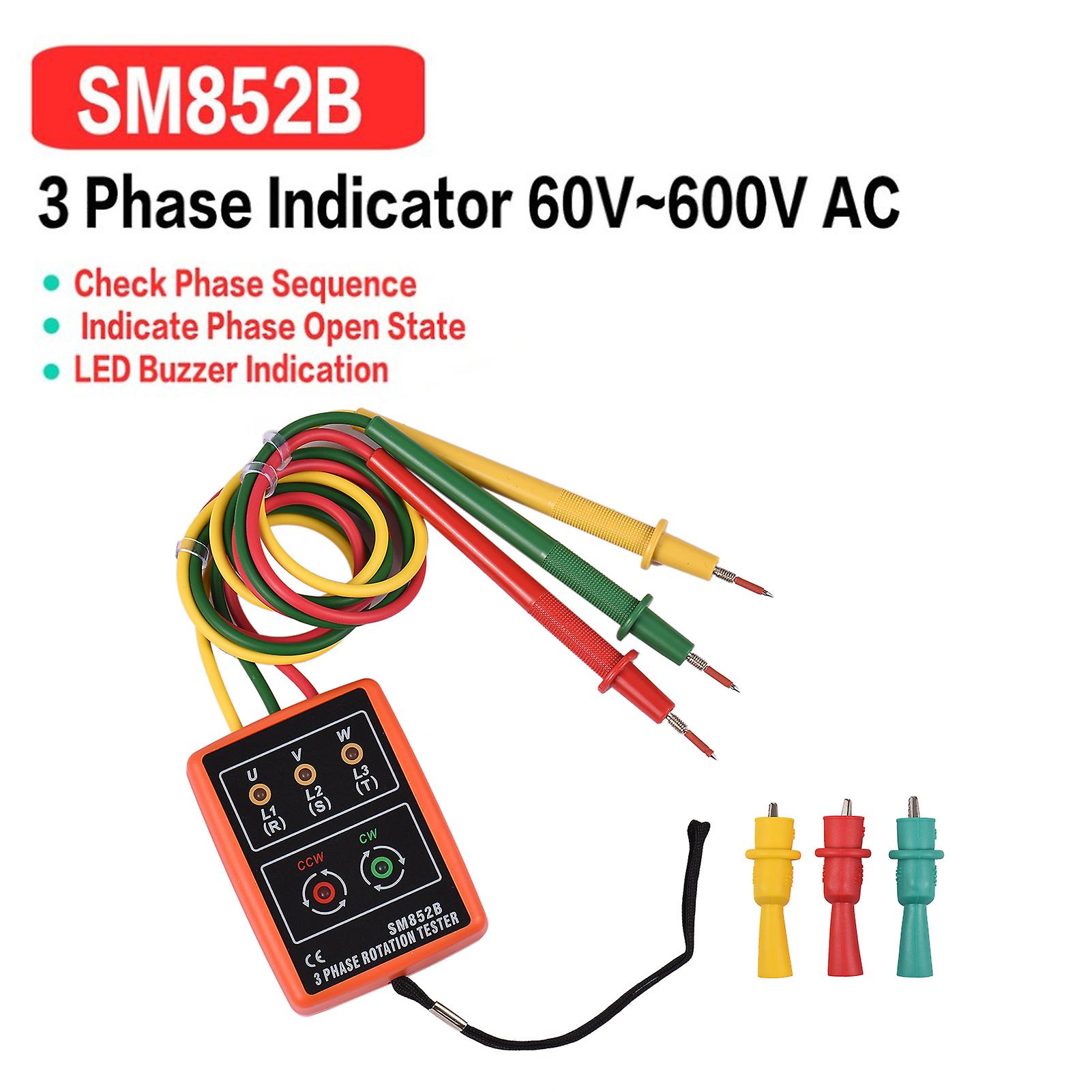 Phase Tester 3 Phase Rotation Tester Phase-sequence Meter Phase-order Indicator With Led Buzzer 600vac Phase Sequence Checker