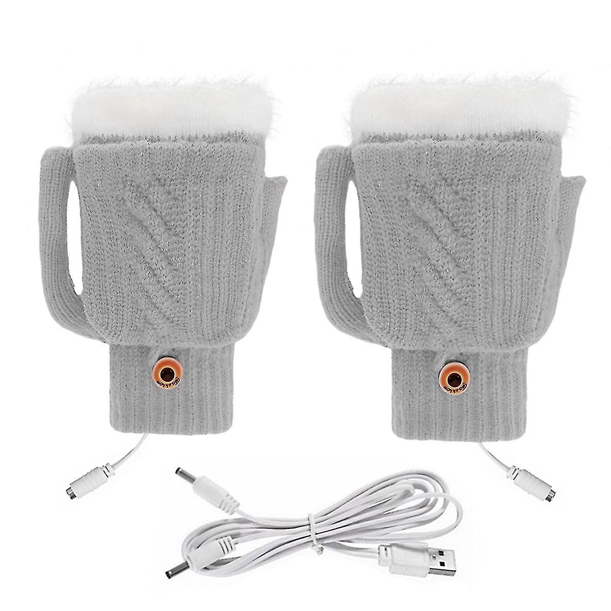 Usb Electric Heated Gloves Double-sided Heating Gloves Waterproof Adjustable Temperature Gray