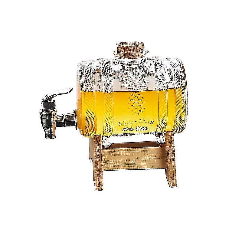 デカンタホームバーウェアノベルティ鉛フリーガラスワイン樽型ウイスキーデカンター木製サポート付き