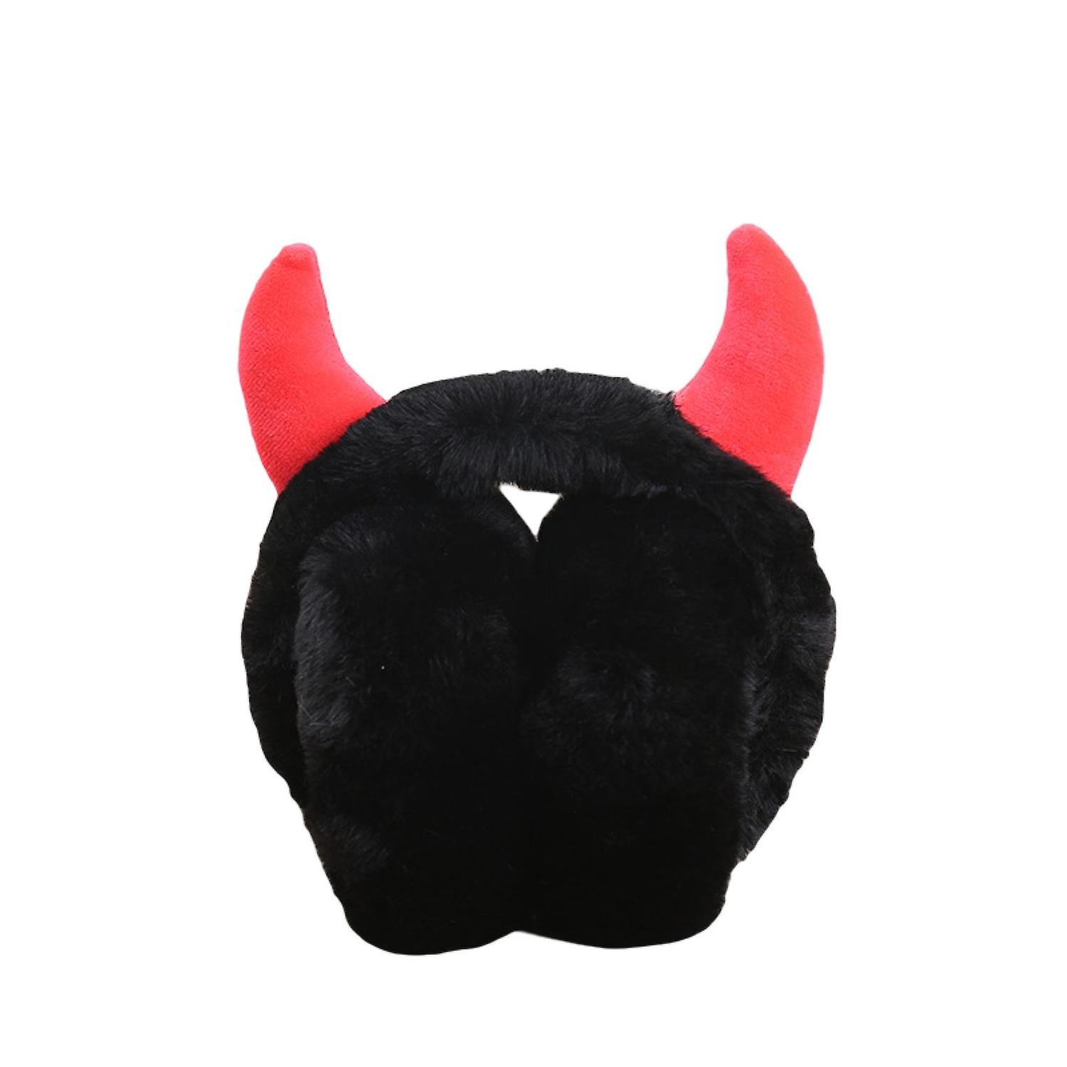 Winter Earmuff Foldable Plush Horn Decoration Solid Color Fluffy Keep Warm Thick Unisex Costume Prop