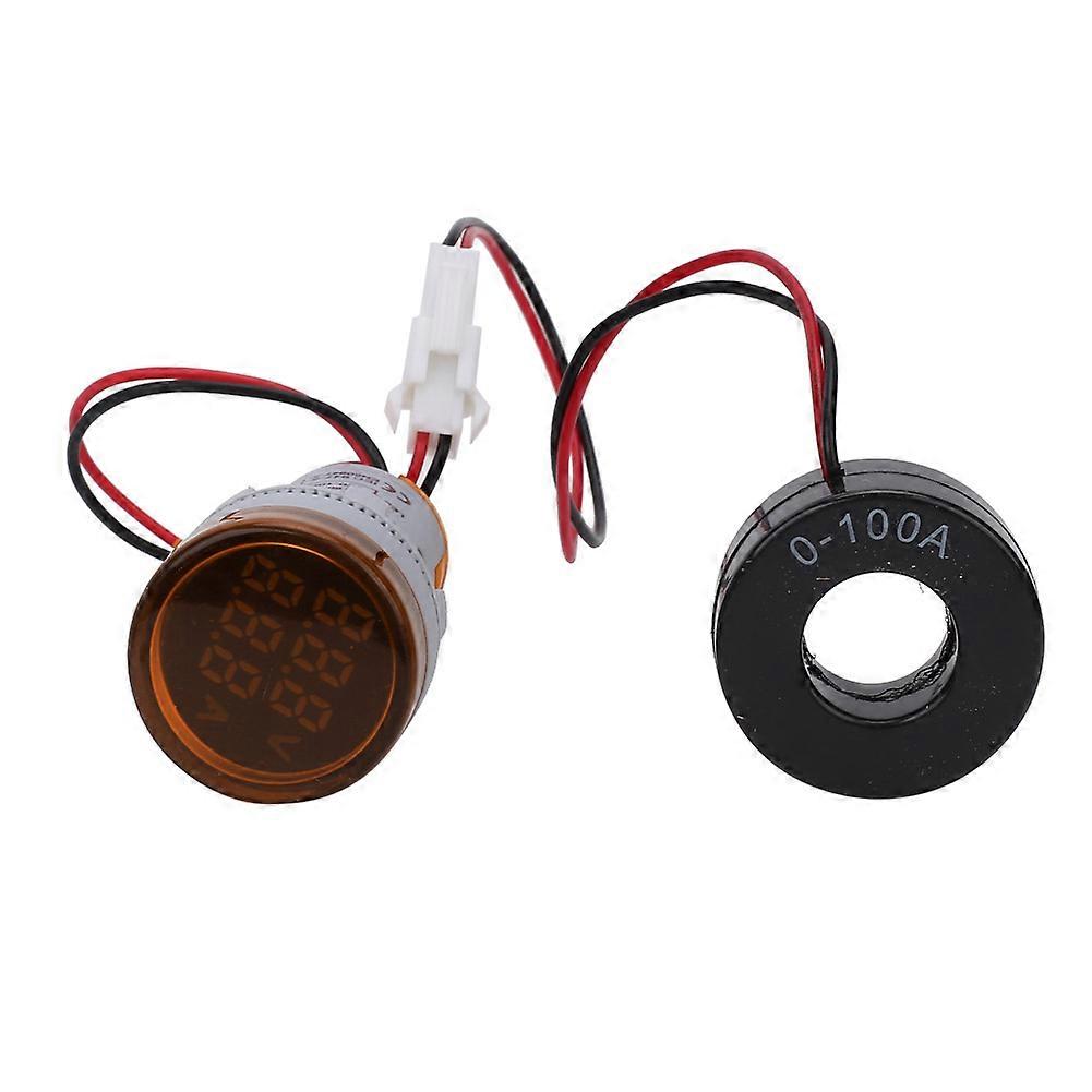 Round Digital Display AC Voltage Current 2 in 1 Integrated Signal Indication Light (Yellow)