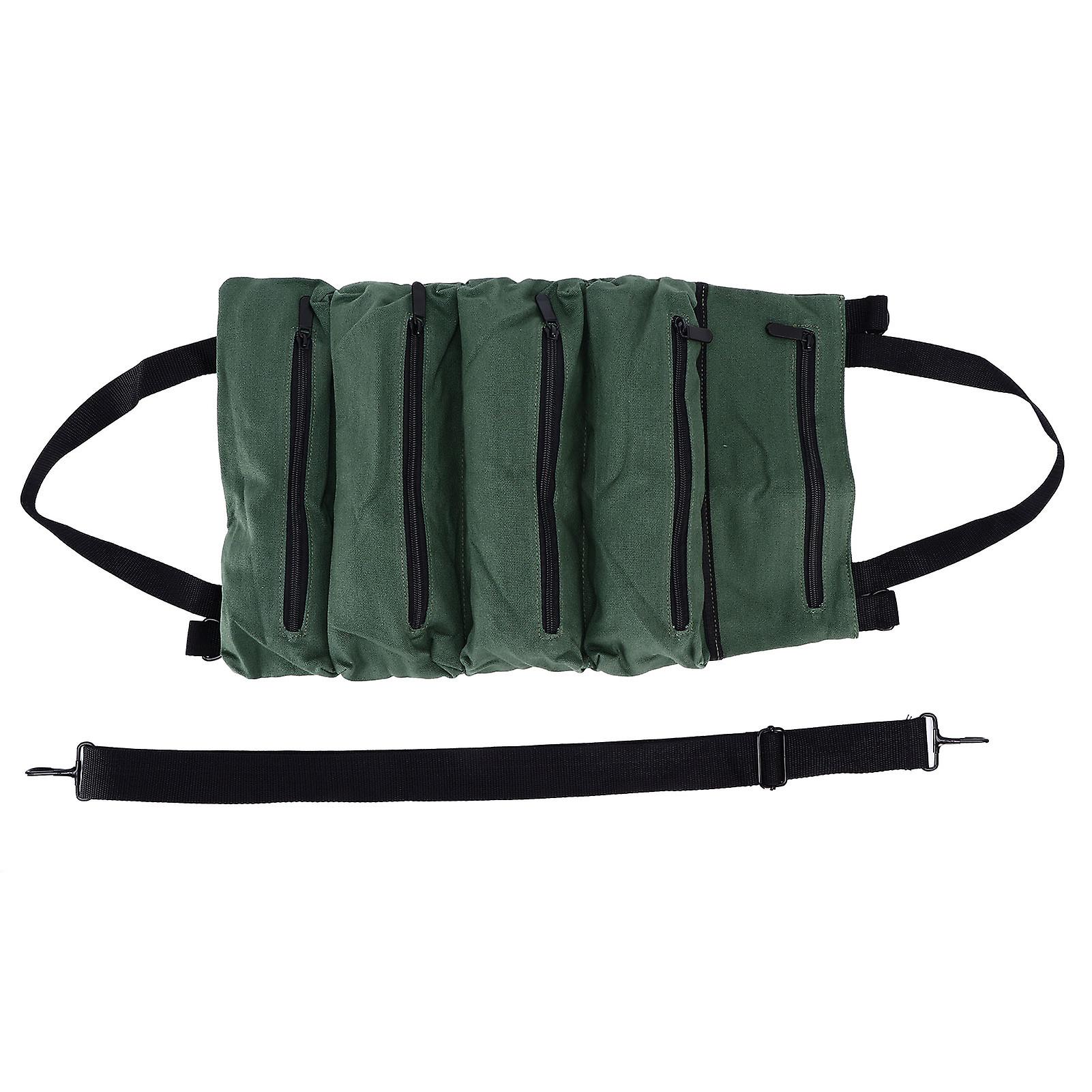 Qukaim Canvas Tool Bag Tool Roll Bag, Canvas Fabric Tool Organizer Pouch, Portable Waterproof Tool Pouch with 5 Zipper Pockets, Multi Tool Spanner