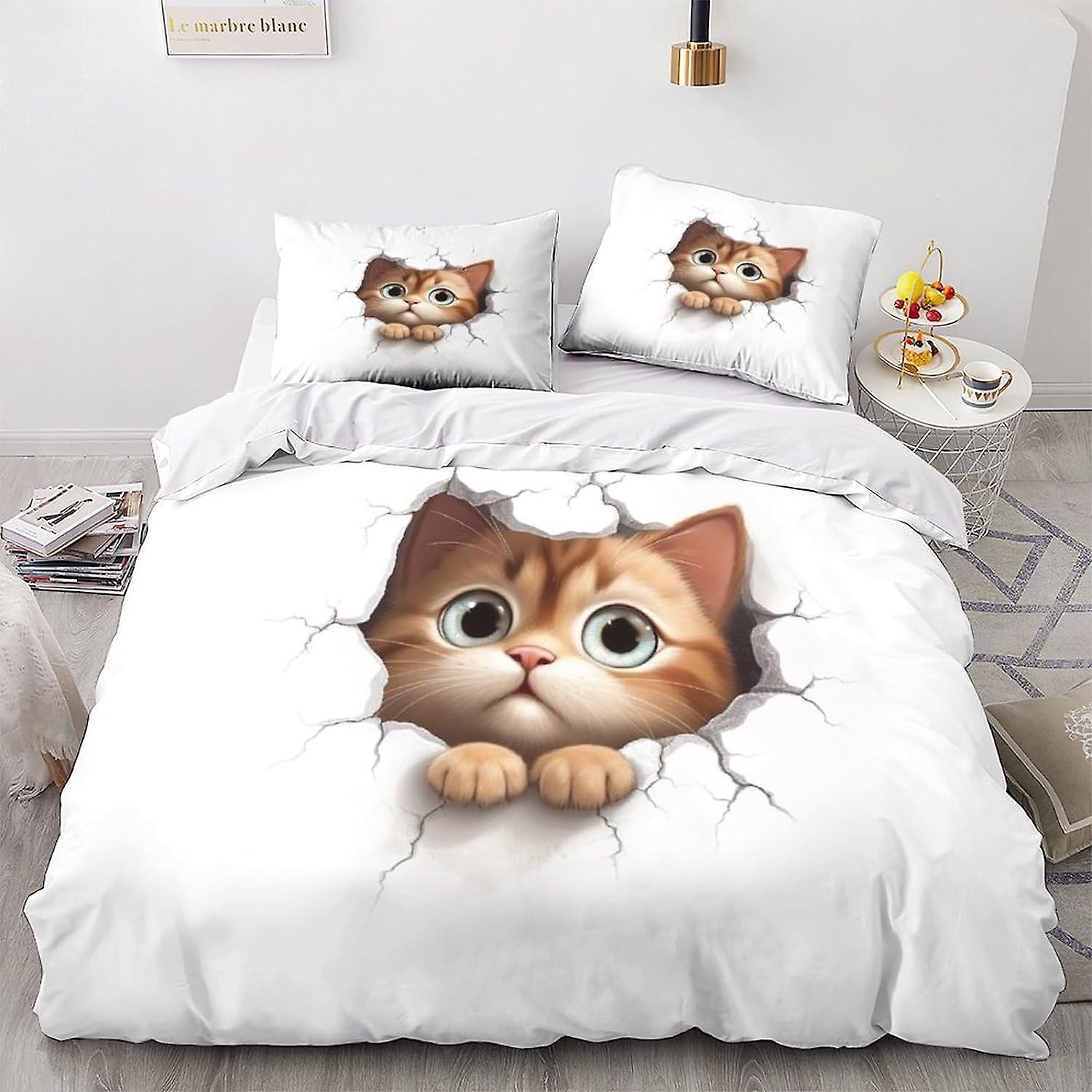 LikeEj Zestaw pościeli dla kota Poszwa na kołdrę 3D Śliczny kotek wzór Poszwa na kołdrę Ultra miękka poszewka na kołdrę z motywem zwierzęcym dla nastolatków Król