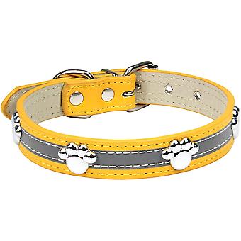 Veeki Reflective Dog Collar with Cute Paw Rivet Studded Funny Soft PU Leather Adjustable Puppy Dog Collars for Small Medium Large Dogs CatsL