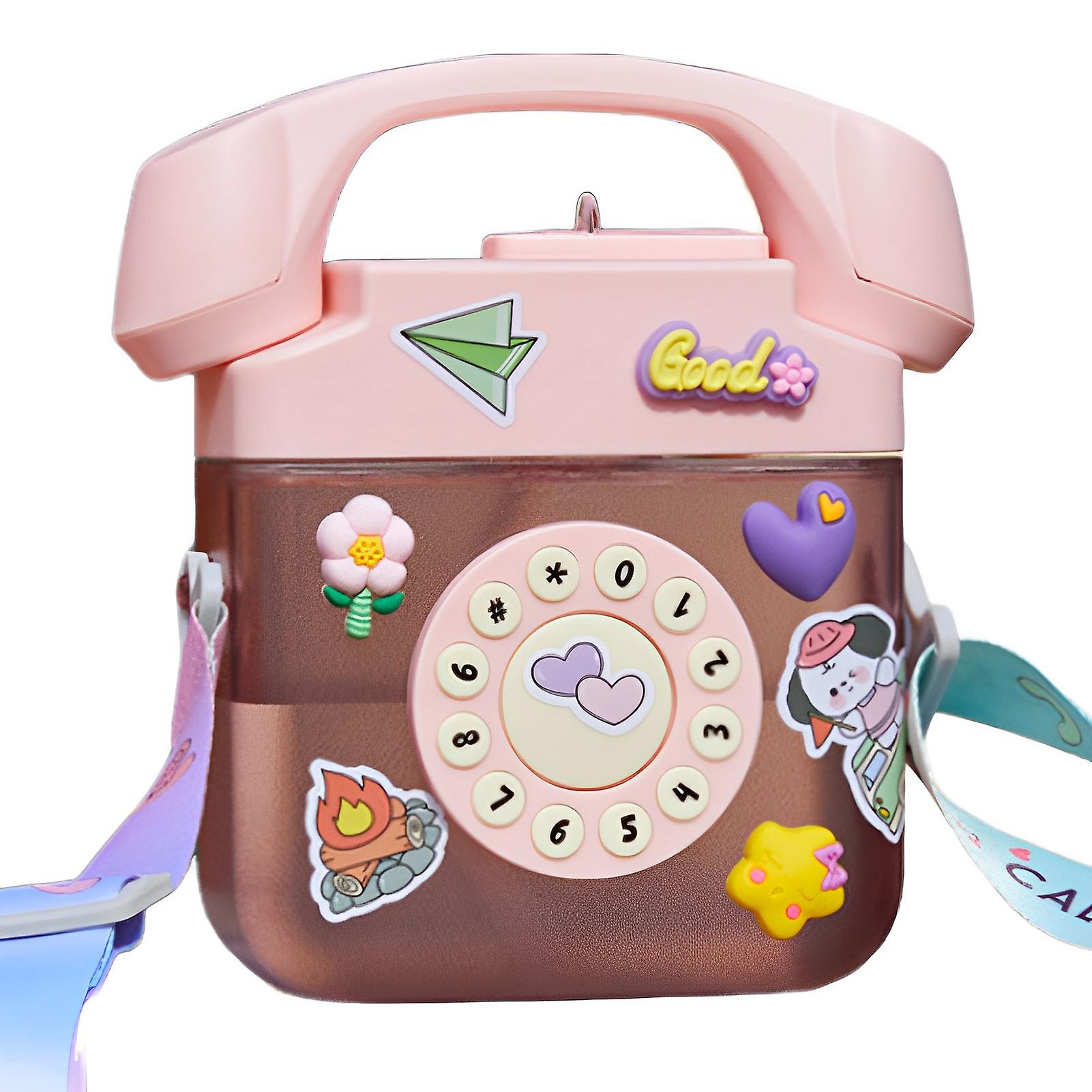 400ML Telephone Shape Water Bottle with 3D Sticker Drinking Bottles Suitable for Outdoor Like Travel