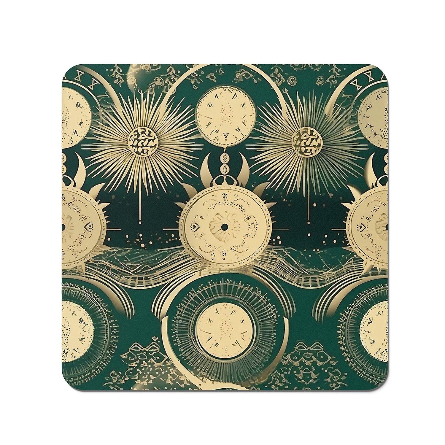 Green Moon And Sun Abstract Pattern Coasters