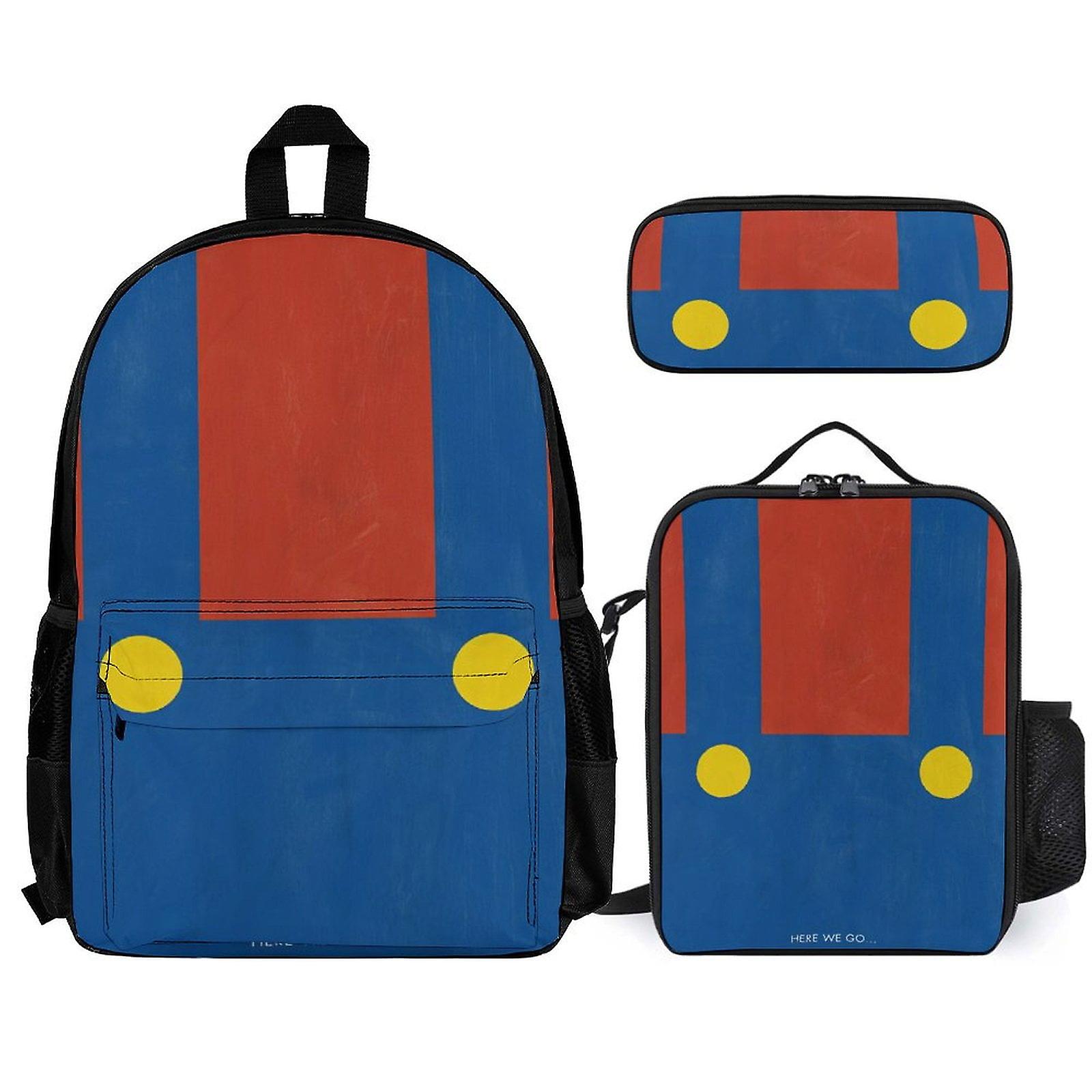 Super Mario Backpack Set, Backpack with Lunch Box And Pencil Case 3pcs Set