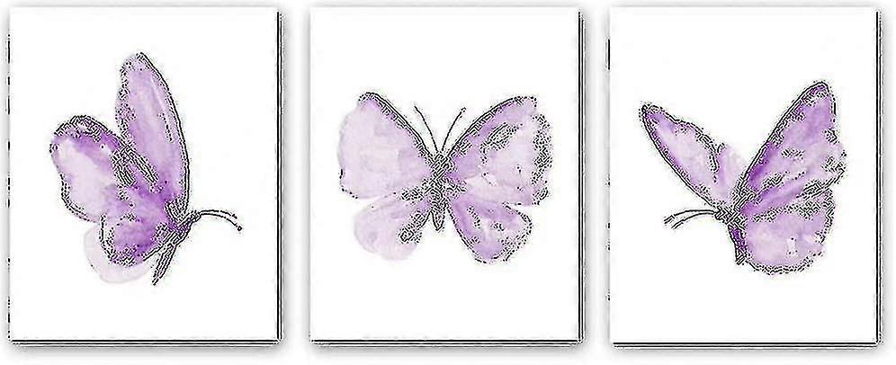 Set Of 3 Butterfly Wall Art Prints, Purple & Colorful Butterfly Canvas Posters For Girls