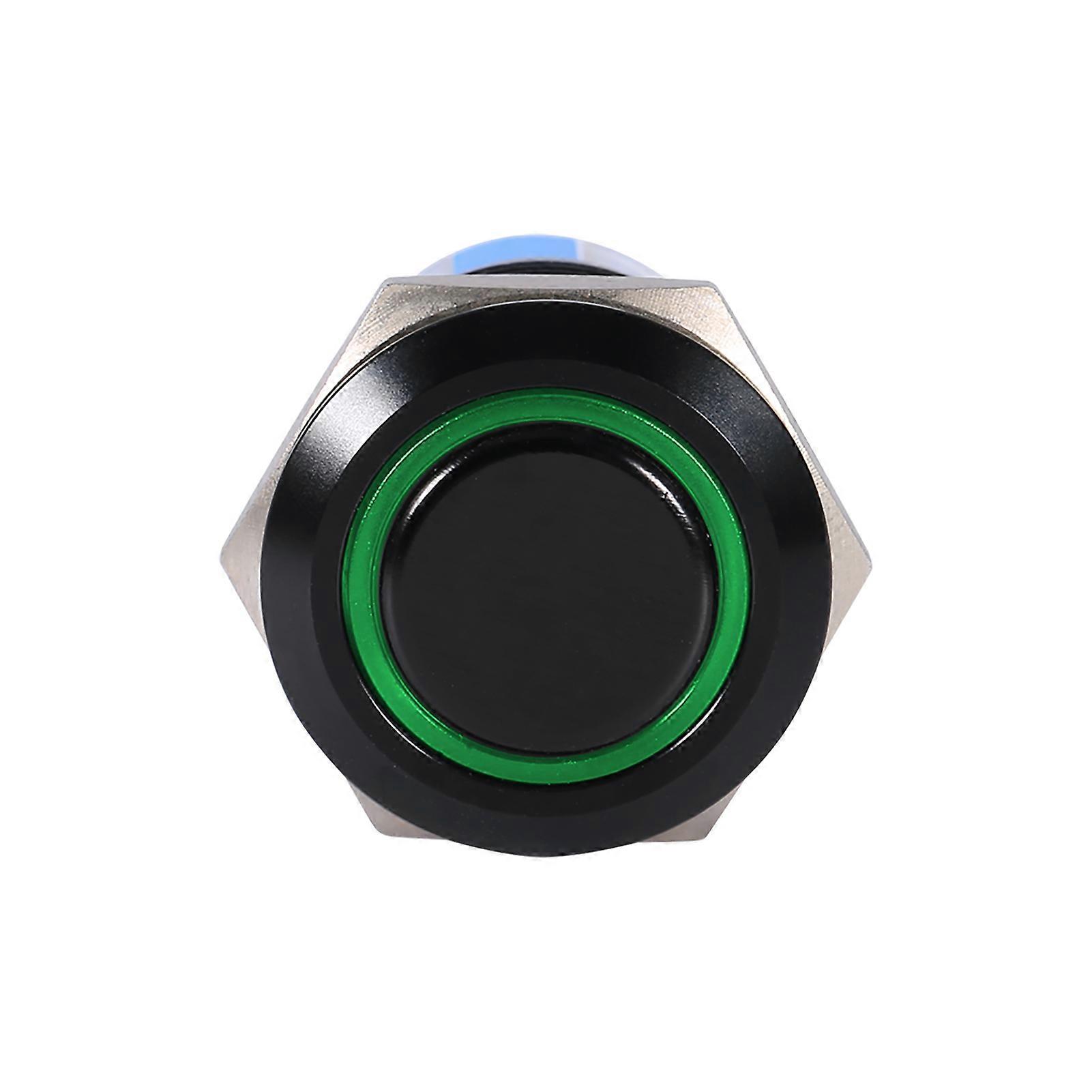 19mm 12-24V ON/OFF Black Waterproof Selflocking Latch Push Button Flate Switch Green LED