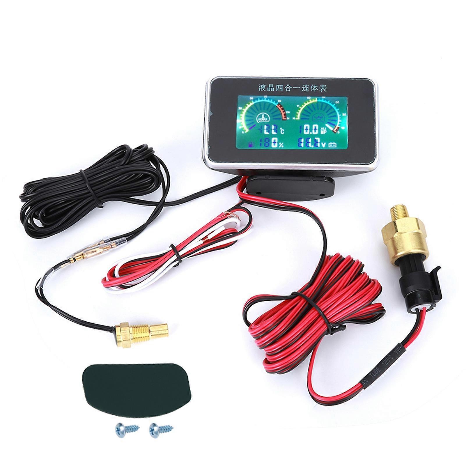 DC 9V-36V 4-In-1 Auto LCD Digital Display Voltmeter Tankanzeige Wassertemperatur Öldruckmesser