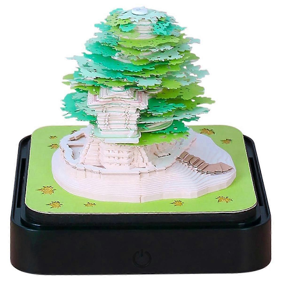 3D Art Calendar Memo Pad 2024, Timepiece Calendar Sakura Tree Rip Paper Carving Sticky DIY Note Gre