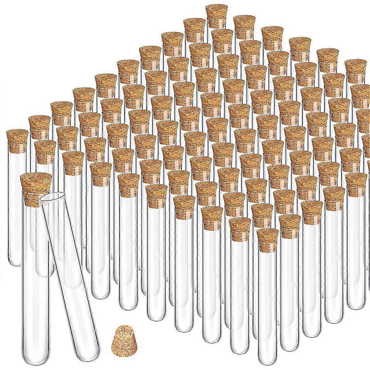 100PCS Glass Test Tubes with Cork Clear Stoppers Round Bottom Lab Test Alcohol Tampons Tubes Container(15X100mm/13Ml)