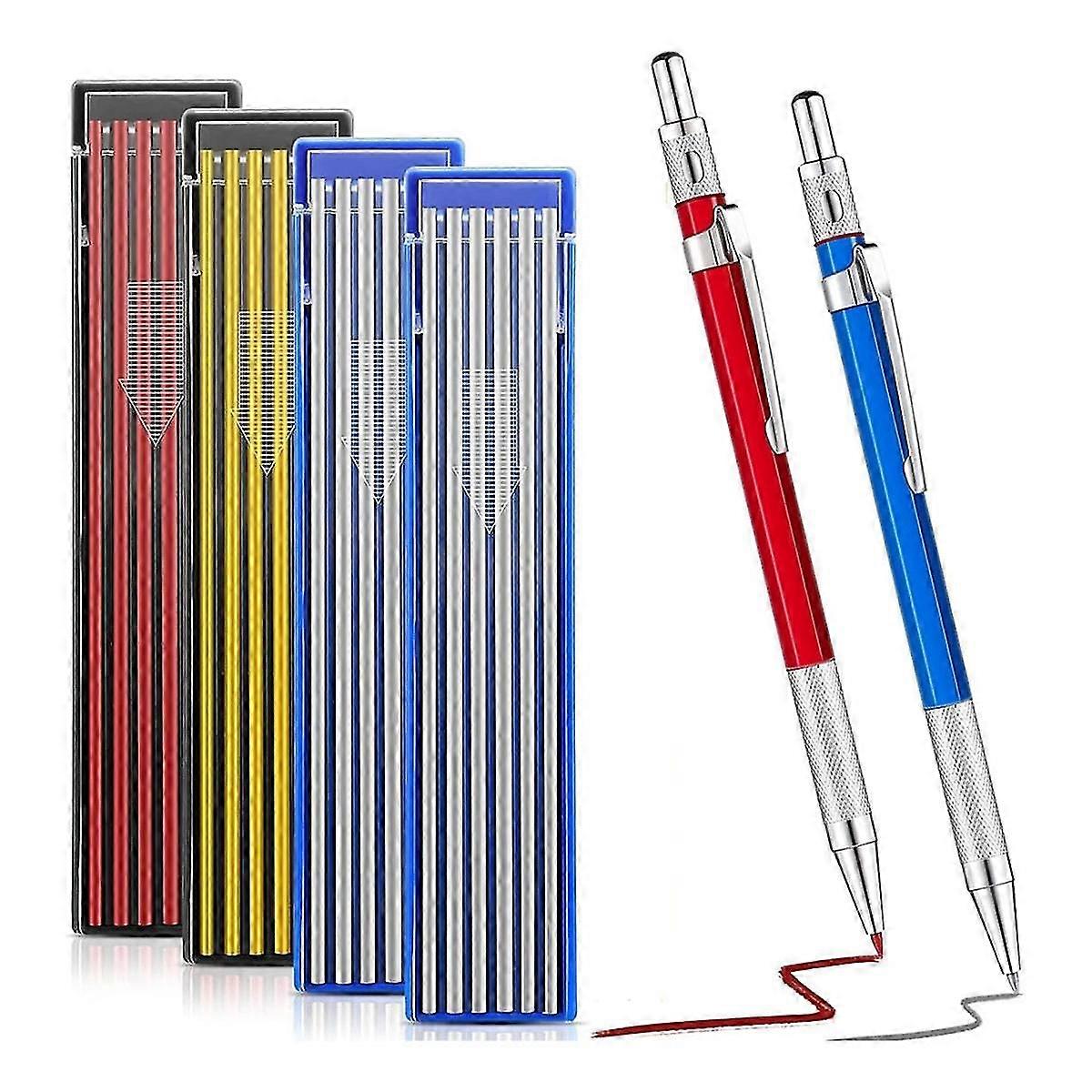 2Pcs Welders Pencil with 48 PCS Round Refills Mechanical Pencils Metal Welding Marker for Tube Pipe /Welder