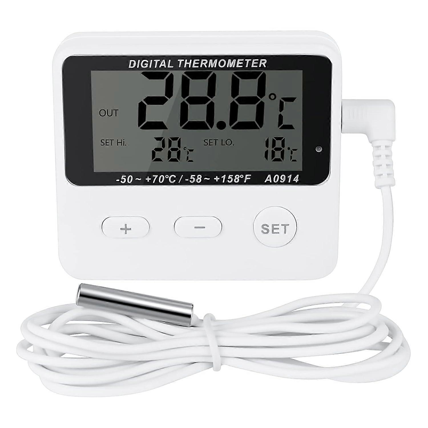 Refrigerator Thermometer,Freezer Thermometer,high and Low Temperature Alarm,Extra Sensor