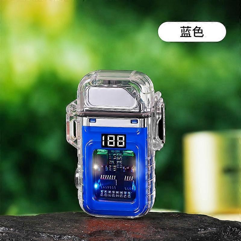 Transparent Case Double Arc Waterproof Lighter Cob Lamp Outdoor Windproof Cigarette Lighter Digital Display Lighter Type-C Charging