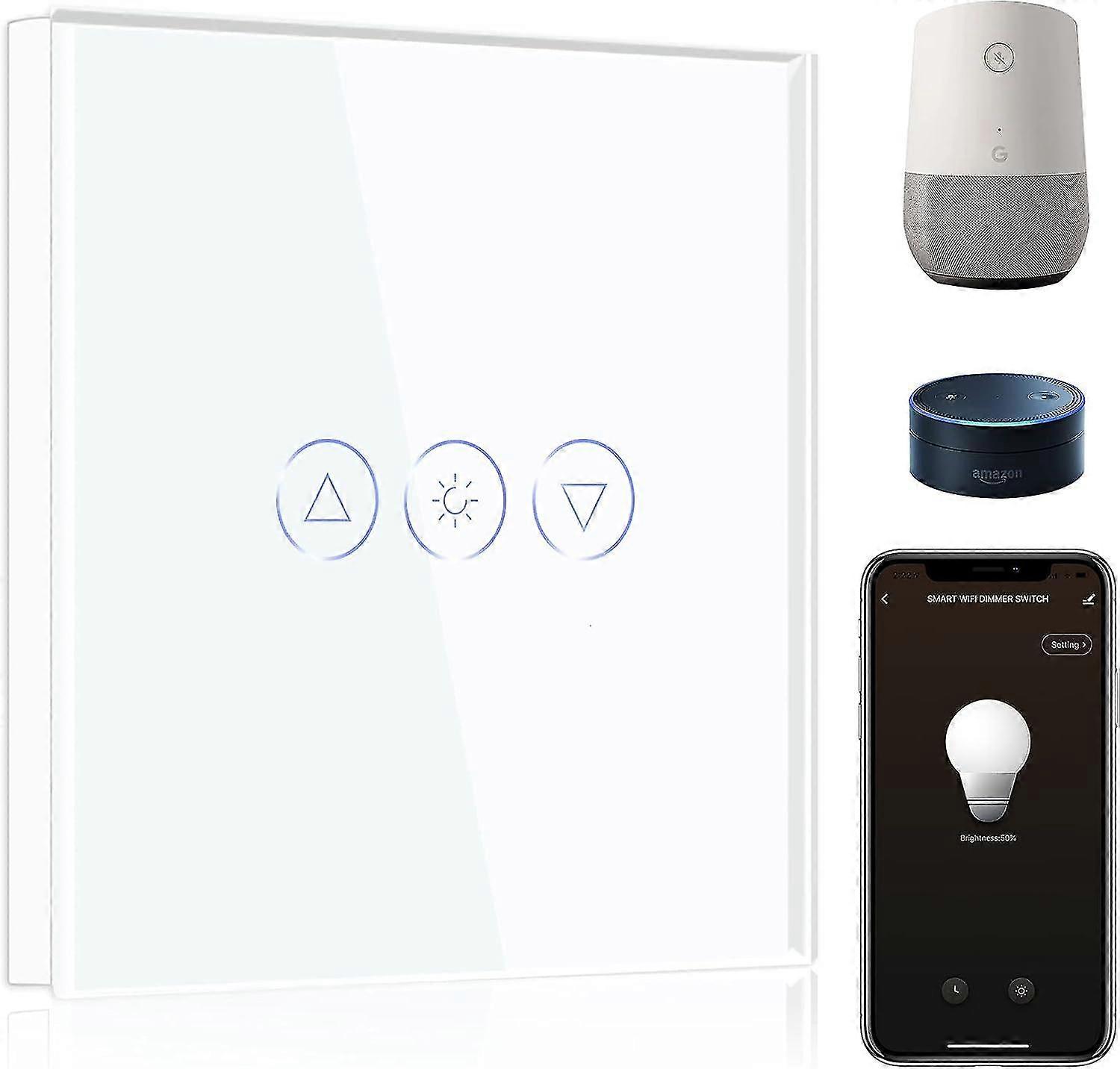 Luce Dimmer Wifi, 1 Gang 1 Way Smart Dimmer Switch Bianco, Compatibile Con Amazon Alexa E Google Hom