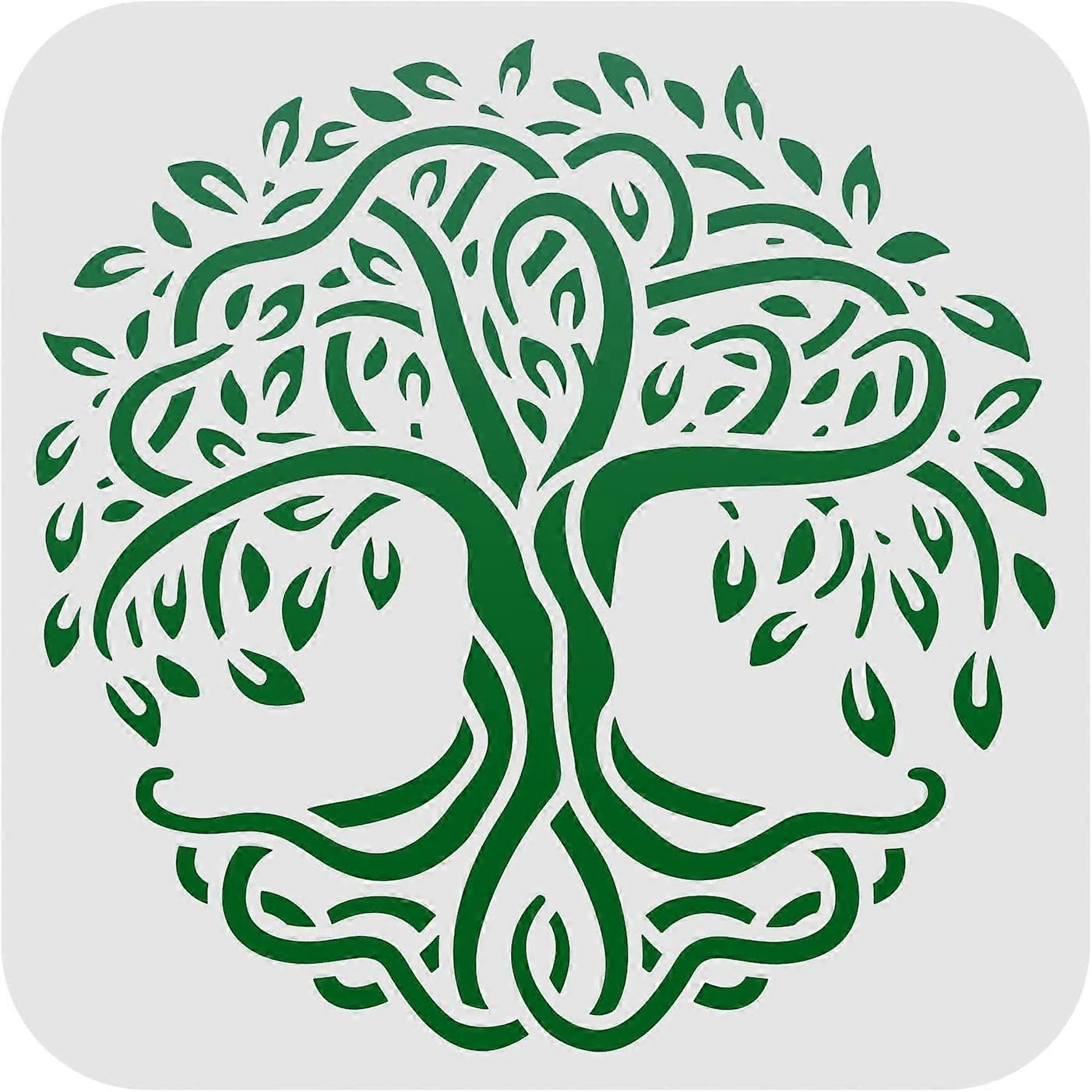 Tree of Life Pattern Stencils Decoration Template (6x6 inch) Plastic Tree Drawing Painting Stencils Square Reusable Stencils for Painting on Wood Floo