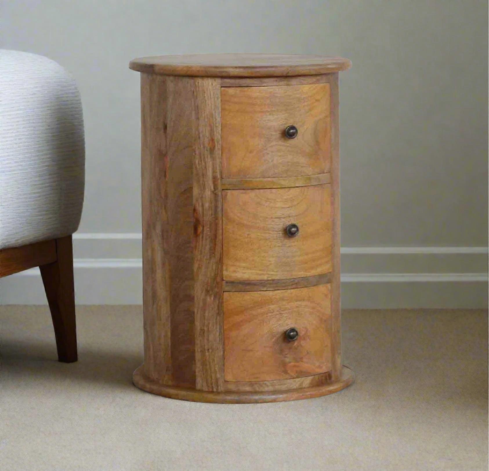 3 Drawer Drum Bedside Table