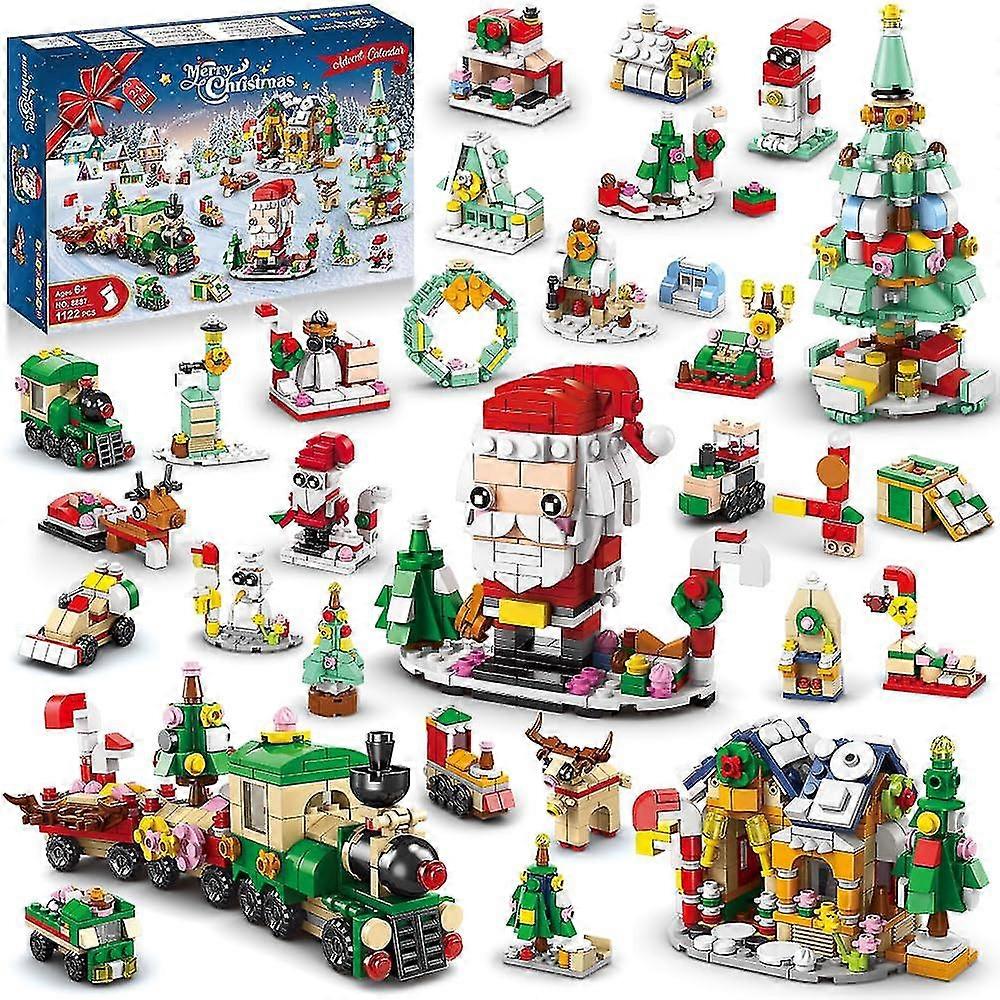 Christmas Advent Calendar Building Set - 2023 Countdown Playset 24 Collectible Surprises Christmas Toys Includes Santa Claus Tree Train House Blocks