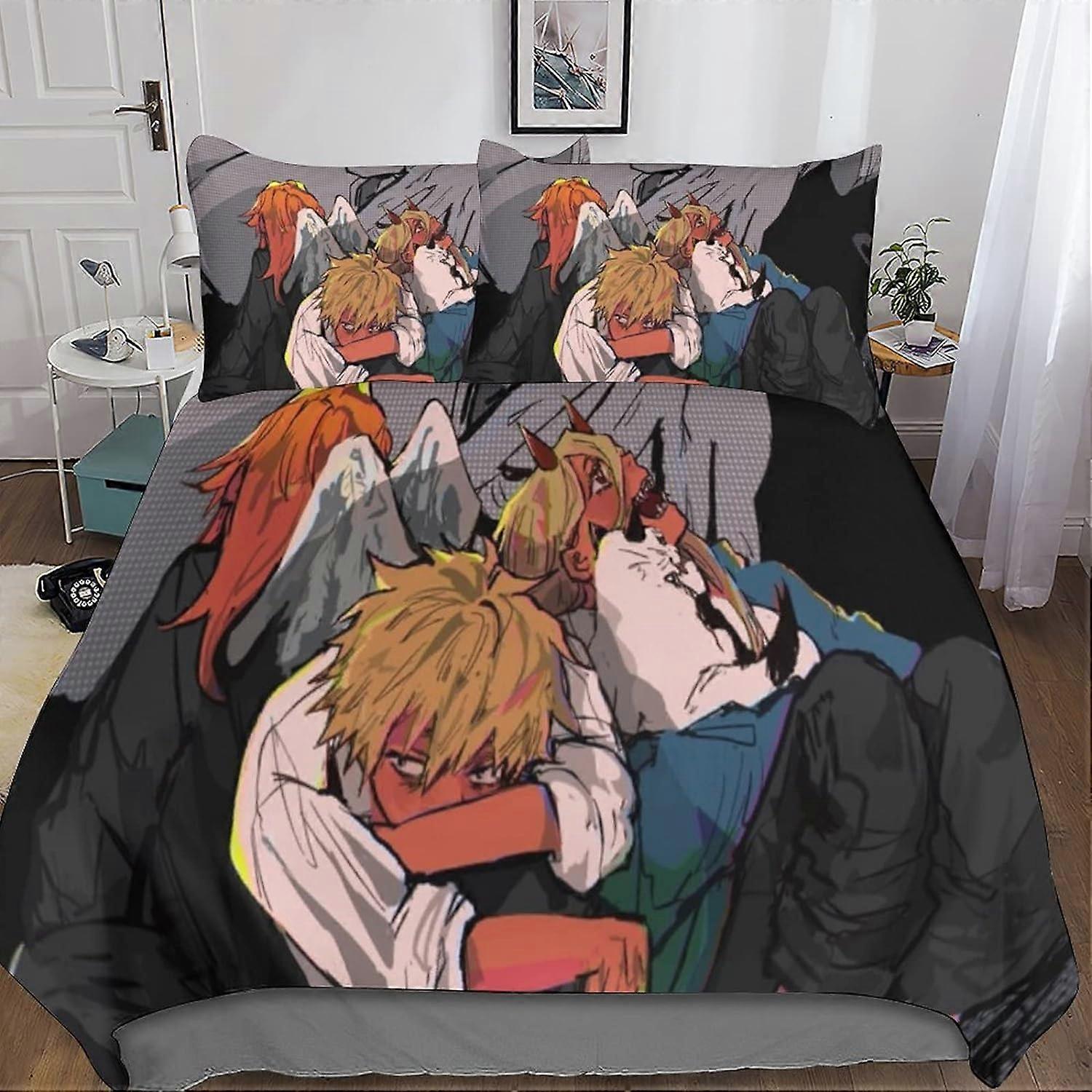 Chainsaw Man Duvet CoverPiece Sets Chainsaw Man Print Microfiber Bedding Set with Pillowcase with Zipper for for A 135*200 CM