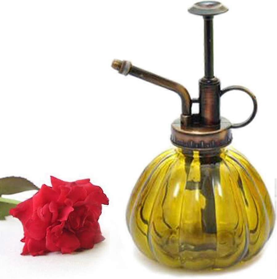 1 Vintage Glass And Brass Watering Can Fogger With Pump On Top, For Bonsai Flowers, Retro Style