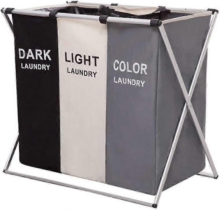 Large 3 Compartment Foldable Laundry Hamper With Handle For Bathroom, Bedroom, Home