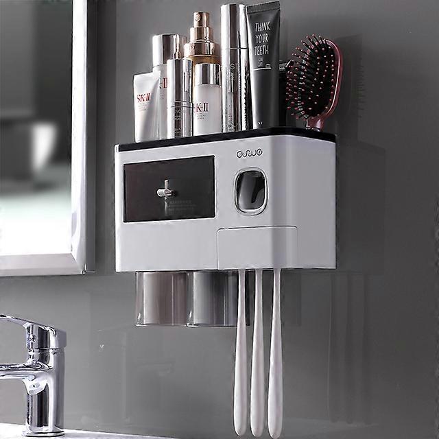 JWL Multifunctional Toothbrush Holder Wall-Mounted Magnetic Cup Automatic Toothpaste Dispenser Storage Rack Household Accessory Kit