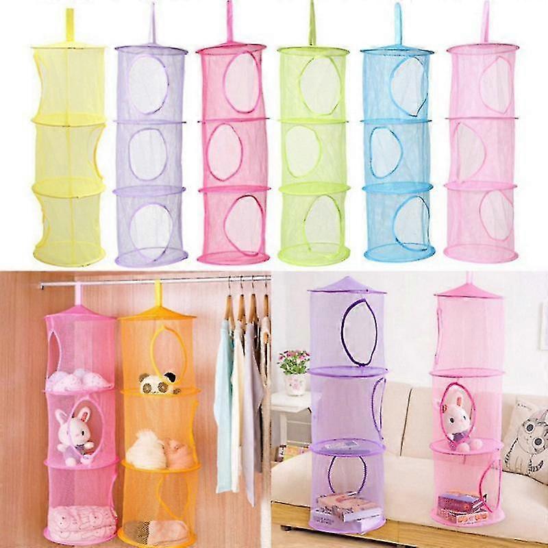 Pink 3 Shelf Hanging, Kid&#39;s Toy Storage Net Bag