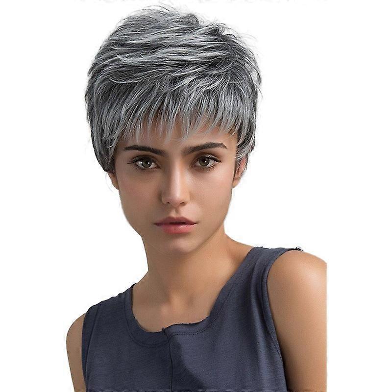 Perruques de cheveux raides courts gris Pixie Pixie pour femmes