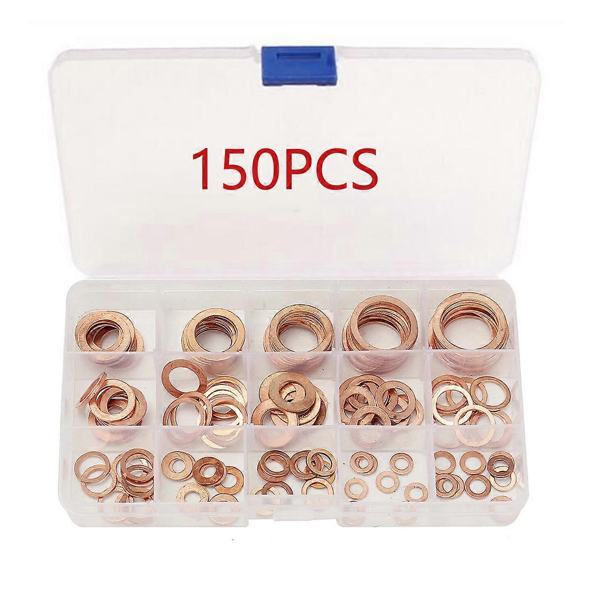 Flat Washers, 150 Pcs Copper Gaskets Copper Flat Washers Gasket Assortment