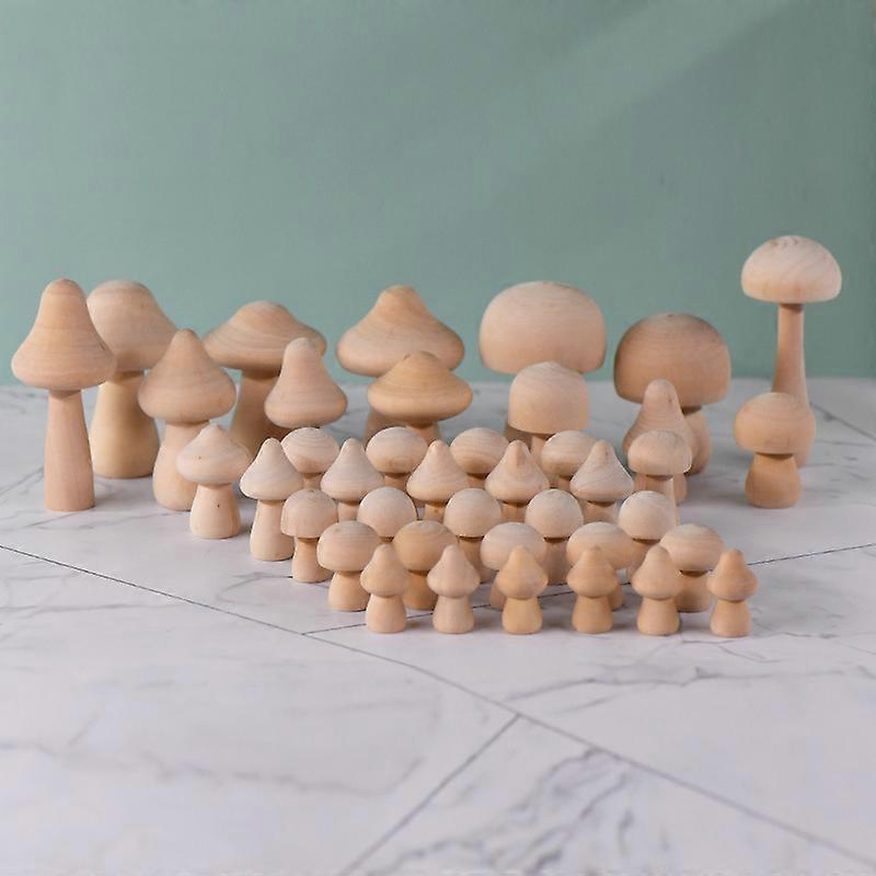 40pcs Unfinished Wooden Mushrooms, Unpainted Natural Wooden Mushr