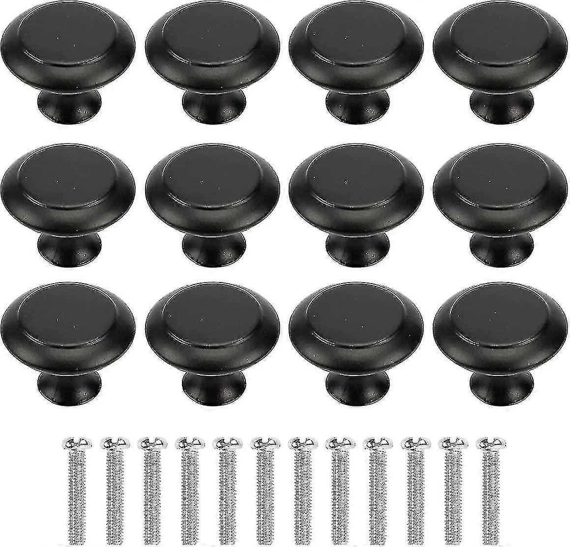 مقبض مجلس الوزراء ، 12 قطعة مقبض درج الفطر المستدير ، مقبض درج أسود من الفولاذ المقاوم للصدأ