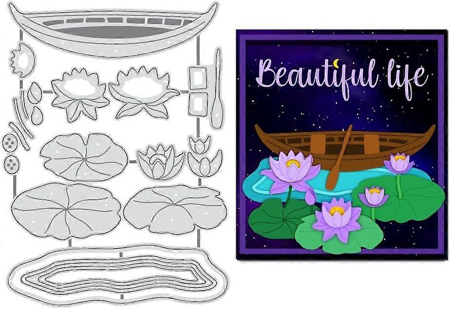 Lotus Cutting Dies Wood Boat Lotus Leaf Metal Die Cuts Stencils for DIY Scrapbooking Decorative Embossing Paper Scrapbooking Card Making 3.9x5.2inch