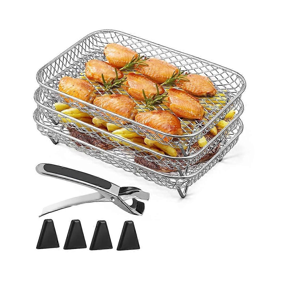 Air Fryer Rack for Ninja Dual Air Fryer, Stackable Stainless Steel Dehydrator Rack, Rectangle Air F