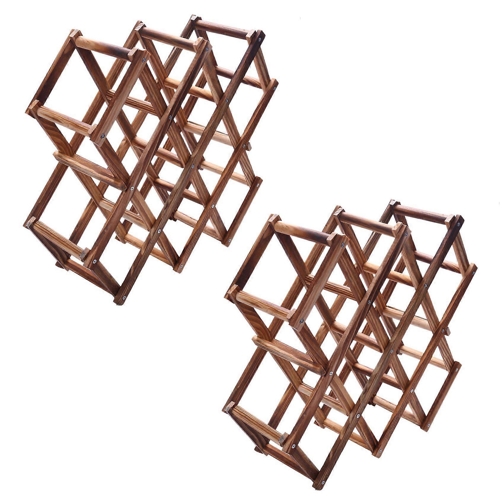 2X Wooden Red Wine Rack 10 Bottle Holder Mount Bar Display Shelf Folding Wood Wine Rack Alcohol Car