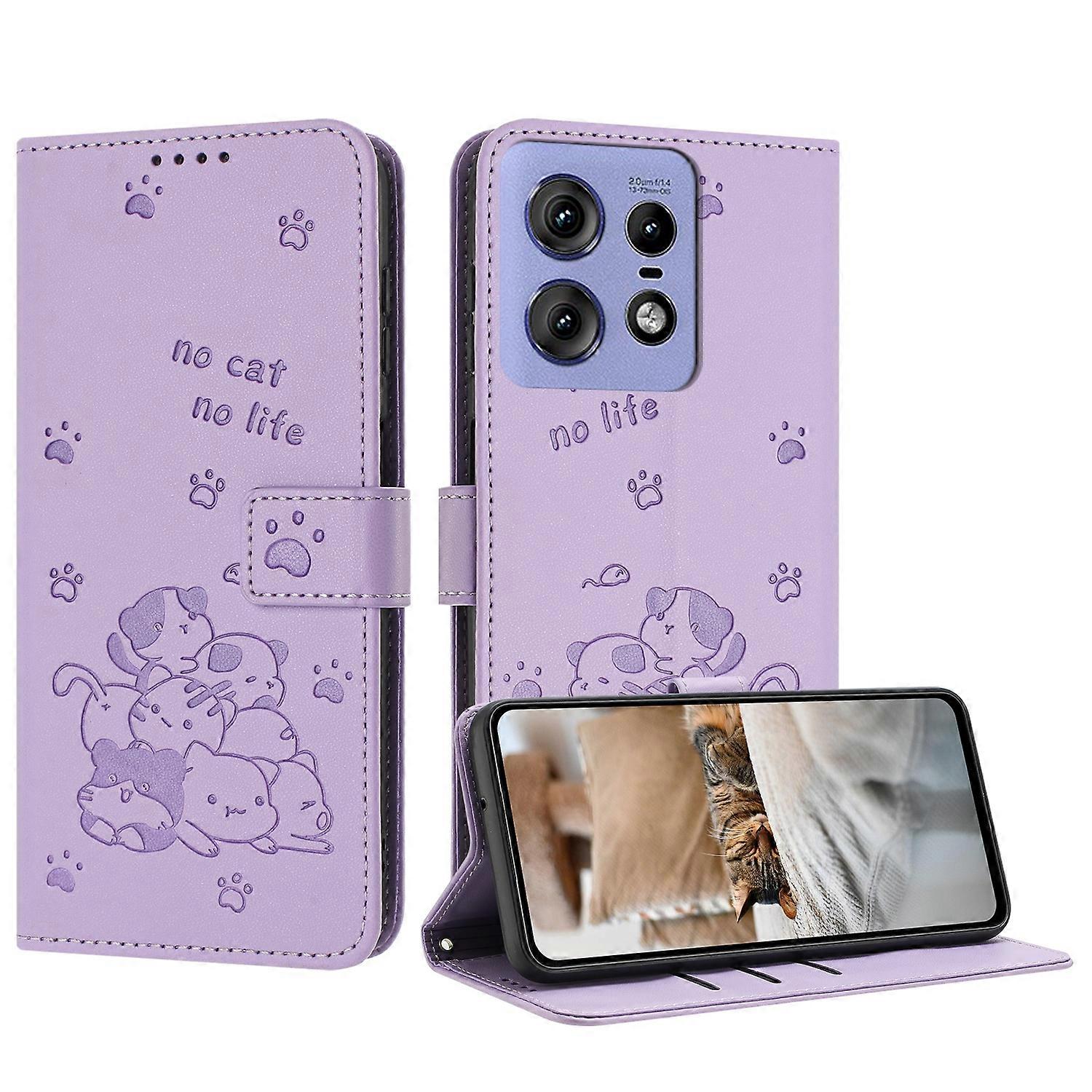 Embossed Kitten PU Case For Motorola Edge 50 Pro