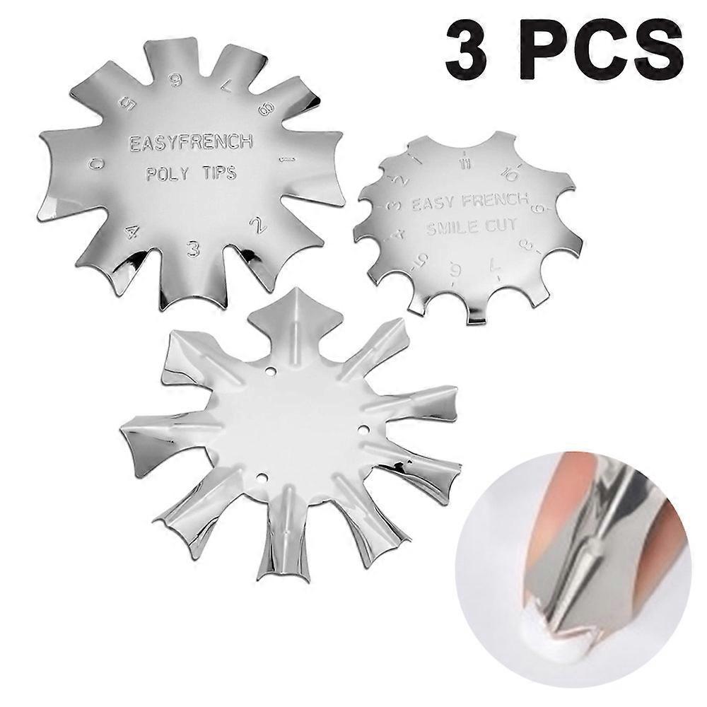 3個マニキュアエッジトリマーネイルアートエッジトリマーフレンチスマイルラインツールアクリルフレンチネイル用メタルステンシルカッター