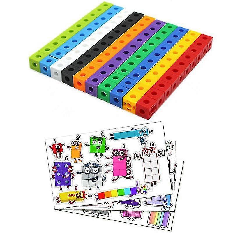 100pcs Matematikk Linking Kuber Tallblokker Interlocking Multilink Counting Blokker