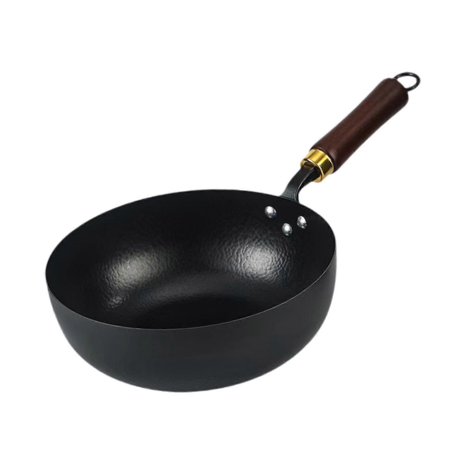 Nonstick Wok Gas with Hanging Hook Pots Sautee Universal Wood Handle Wok Pan Diameter 20 cm