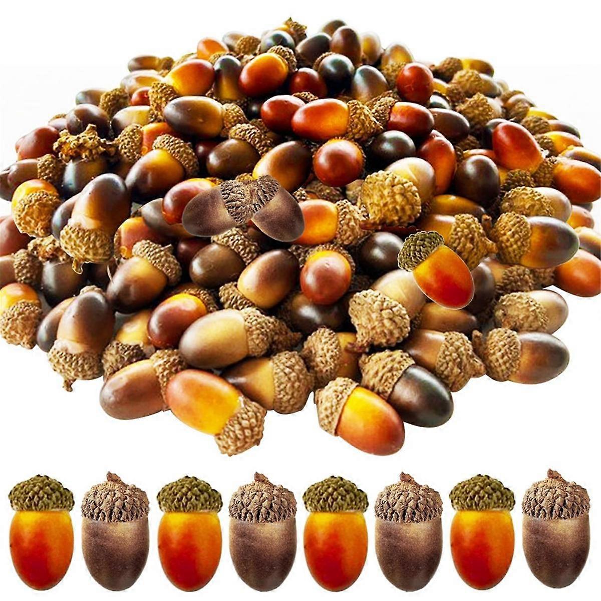 200PCS Mini Artificial Acorns, Bulk with Natural Cap for Fall Thanksgiving Halloween Decoration, We